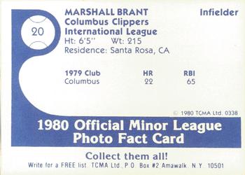 1980 TCMA Columbus Clippers #20 Marshall Brant Back