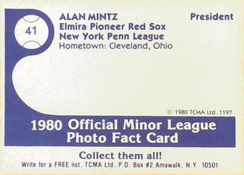 1980 TCMA Elmira Pioneer Red Sox #41 Alan Mintz Back