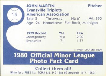 1980 TCMA Evansville Triplets #14 John Martin Back