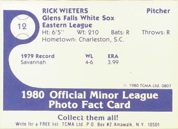 1980 TCMA Glens Falls White Sox B/W #12 Rick Wieters Back