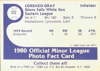 1980 TCMA Glens Falls White Sox B/W #22 Lorenzo Gray Back