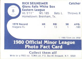 1980 TCMA Glens Falls White Sox Color #8 Rick Seilheimer Back