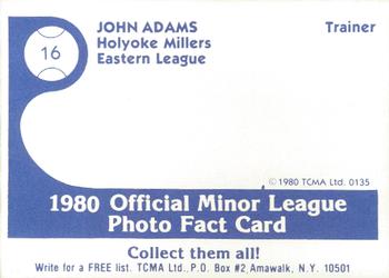 1980 TCMA Holyoke Millers #16 John Adam Back