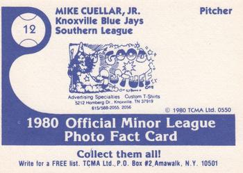 1980 TCMA Knoxville Blue Jays #12 Mike Cuellar Jr. Back