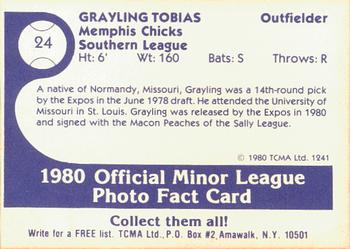 1980 TCMA Memphis Chicks #24 Grayling Tobias Back