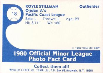1980 TCMA Ogden A's #18 Royle Stillman Back