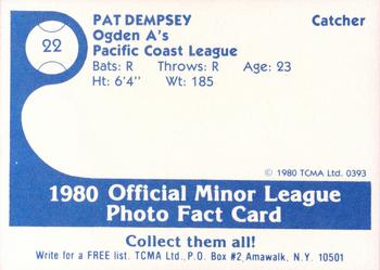 1980 TCMA Ogden A's #22 Pat Dempsey Back