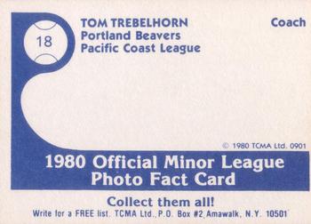 1980 TCMA Portland Beavers #18 Tom Trebelhorn Back