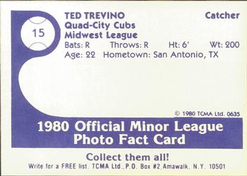 1980 TCMA Quad City Cubs #15 Ted Trevino Back