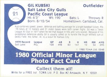 1980 TCMA Salt Lake City Gulls #21 Gil Kubski Back