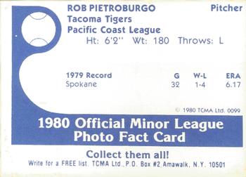 1980 TCMA Tacoma Tigers #NNO Rob Pietroburgo Back