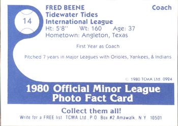 1980 TCMA Tidewater Tides #14 Fred Beene Back