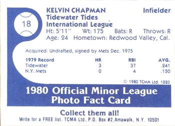 1980 TCMA Tidewater Tides #18 Kelvin Chapman Back