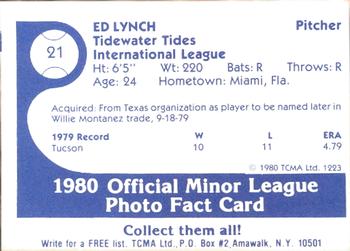 1980 TCMA Tidewater Tides #21 Ed Lynch Back