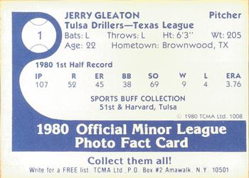 1980 TCMA Tulsa Drillers #1 Jerry Gleaton Back