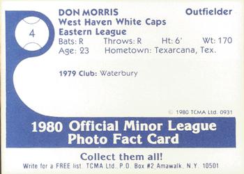 1980 TCMA West Haven White Caps #4 Don Morris Back