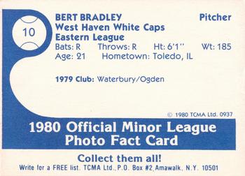 1980 TCMA West Haven White Caps #10 Bert Bradley Back