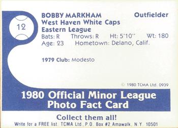 1980 TCMA West Haven White Caps #12 Bobby Markham Back