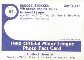 1980 TCMA Wisconsin Rapids Twins #24 Bruce Stocker Back