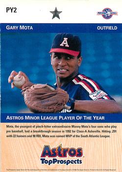 1992 Upper Deck Minor League - Player of the Year #PY2 Gary Mota Back