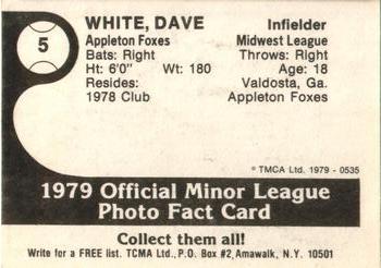 1979 TCMA Appleton Foxes #5 Dave White Back