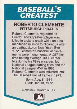 1989 CMC Baseball's Greatest #1 Roberto Clemente Back