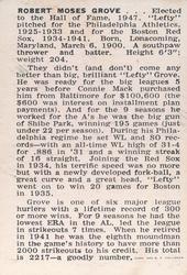 1950-56 Callahan Hall of Fame #NNO Lefty Grove Back