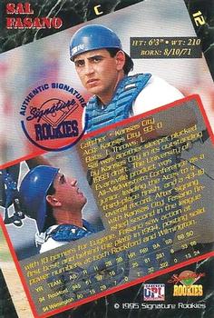 1995 Signature Rookies Old Judge - Preview '95 Signatures #12 Sal Fasano Back