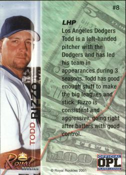 2001 Royal Rookies Futures - Autographs #8 Todd Rizzo Back