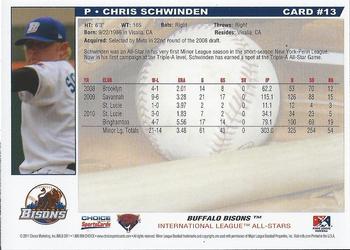 2011 Choice International League All-Stars #13 Chris Schwinden Back