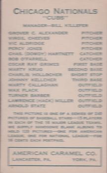 1922 E120 American Caramel Series of 240 #NNO Vic Aldridge Back