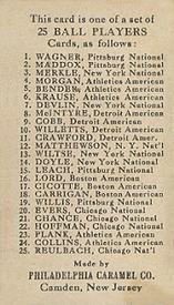 1909 Philadelphia Caramel E95 #NNO Nick Maddox Back