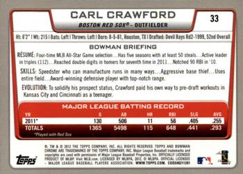 2012 Bowman Chrome #33 Carl Crawford Back