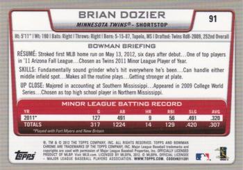 2012 Bowman Chrome #91 Brian Dozier Back