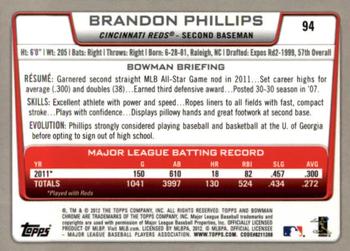 2012 Bowman Chrome #94 Brandon Phillips Back
