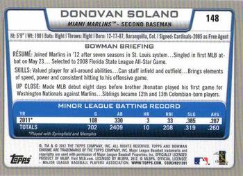 2012 Bowman Chrome #148 Donovan Solano Back
