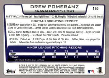 2012 Bowman Chrome #150 Drew Pomeranz Back