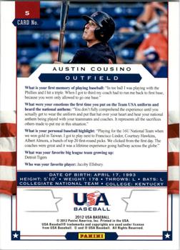 2012 Panini USA Baseball #5 Austin Cousino Back