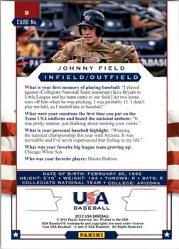 2012 Panini USA Baseball #8 Johnny Field Back