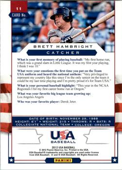 2012 Panini USA Baseball #11 Brett Hambright Back