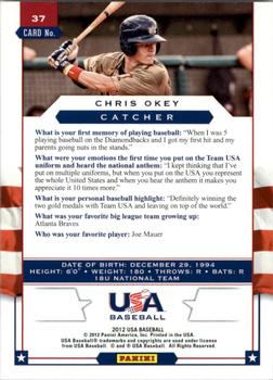 2012 Panini USA Baseball #37 Chris Okey Back