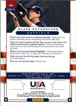 2012 Panini USA Baseball #59 Blake Rutherford Back