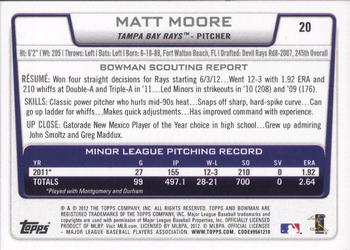 2012 Bowman Draft Picks & Prospects #20 Matt Moore Back
