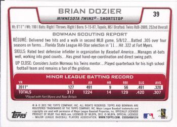 2012 Bowman Draft Picks & Prospects #39 Brian Dozier Back