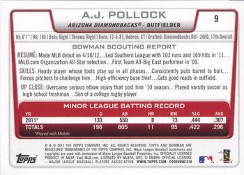 2012 Bowman Draft Picks & Prospects #9 A.J. Pollock Back