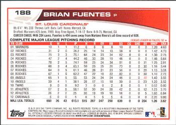 2013 Topps #188 Brian Fuentes Back