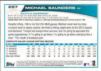 2013 Topps #297 Michael Saunders Back
