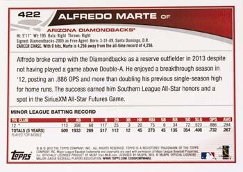2013 Topps #422 Alfredo Marte Back