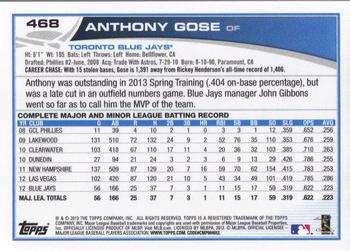 2013 Topps #468 Anthony Gose Back