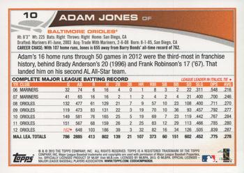 2013 Topps #10 Adam Jones Back
